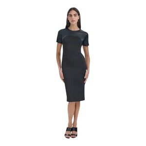 Calvin Klein Women's Faux-Leather Trim Sheath Dress Black Size 10
